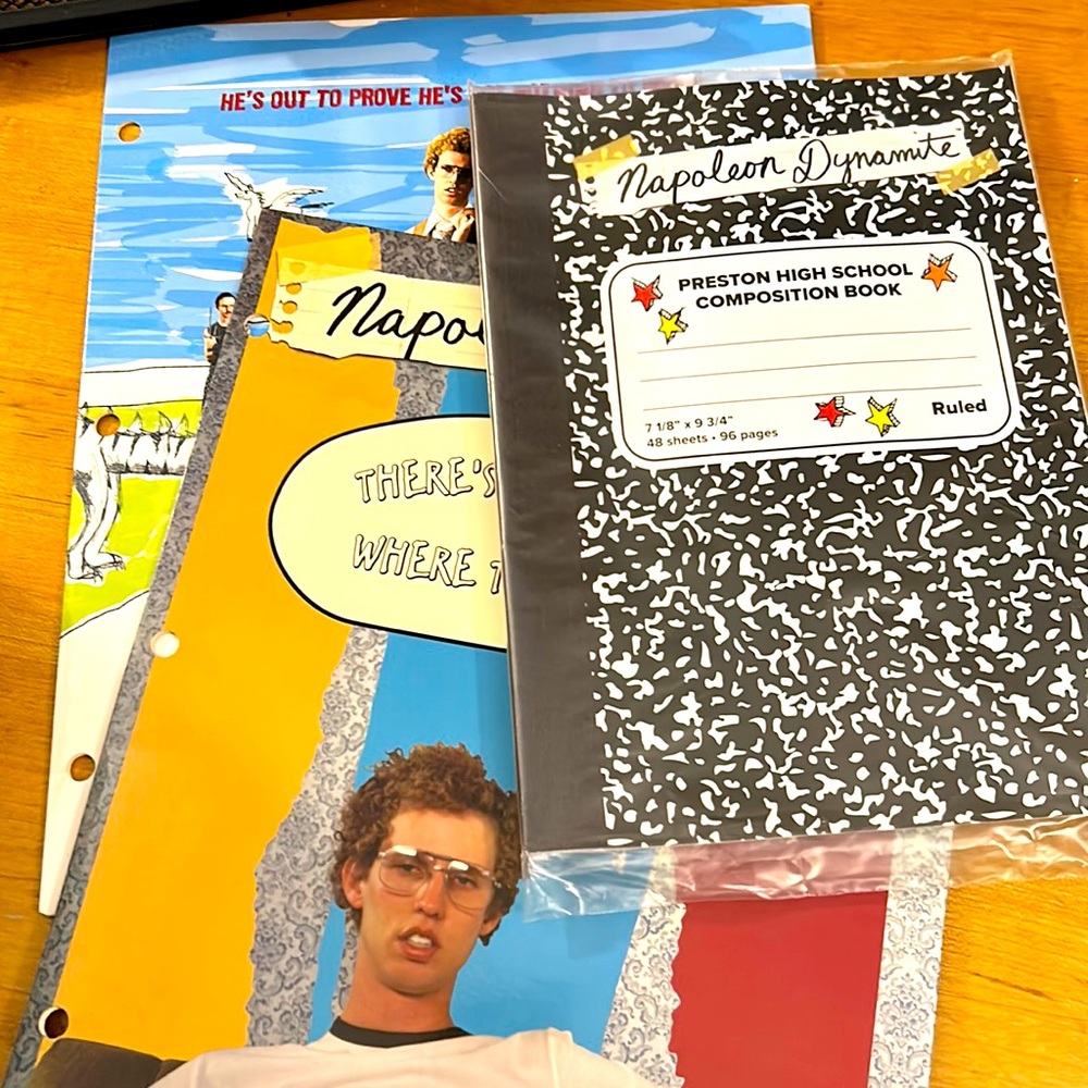 Napoleon Dynamite NEW themed school set. 1 composition notebook and 2 folders